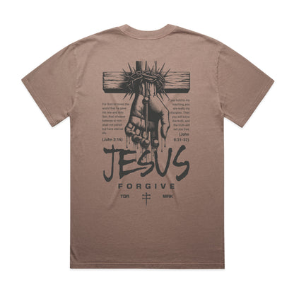 Men's Heavy Faded Tee Oversized Jesus Forgive