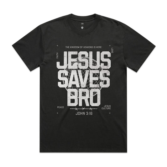 Men's Heavy Faded Tee Oversized Jesus Saves Bro